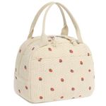 SNDEC Lunch Box for Women, Cute Corduroy Insulated Lunch Bag for Girls Aesthetic, Vintage Reusable Thermal Lunch Tote Bag for Work, Lunchbox Cooler Bento Bag, School/Picnic/Travel (Strawberry Beige)