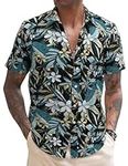 COOFANDY Men's Linen Casual Short Sleeve Shirts Button Down Summer Beach Shirt, Z-flowers-yellow, X-Large