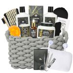 Fathers Day Gift Set for Men, 15pcs Spa Basket Set Bamboo Charcoal Scented includes Body Wash, Bubble Bath, Bath Soak, Manicure Set, Gifts for Daddy, Birthday Gifts for men, Home Spa Kit Gift for him