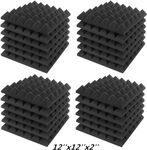 JBER Acoustic Sound Foam Panels, 24 Pack 5 X 30 X 30cm/2" X 12" X 12" Charcoal Soundproofing Treatment Studio Wall Padding Sound Absorbing Fireproof Pyramid Black Wall Panel