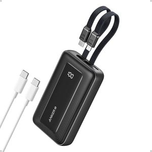 Anker Zolo Power Bank, 10,000mAh 30W Max Fast Portable Charger with Built-in USB-C and MFi Certified Lightning Cables, USB-C&A, Battery Pack for iPhone 16/15 Series, MacBook, Galaxy