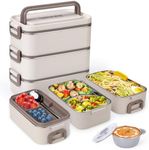 Reabulun Bento Box Adult Lunch Box, Stackable 3 Layer 304 Stainless Steel Lunch box for Adults Kids Office, 3L Large Capacity Portable Lunch Box Containers with Soup Bowl Spoon and Fork