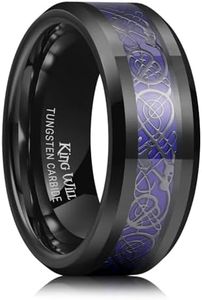 King Will 8mm Black Tungsten Mood Rings, Men's Wedding Rings Dragon Celtic Inlay Beveled Edge Ring for Men Women, Comfort Fit, Hypoallergenic, Durable, Size 10