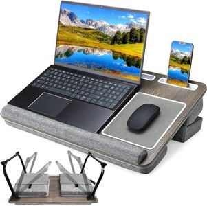 Lap Laptop Desk-Fits Up to 17Inch Foldable Laptop Bed Tray Table with Adjustable Dual Cushion,Wrist Rest & Mouse Pad,Portable Wood Laptop Stand for Sofa Bed,Multifunctional Slot for Tablet & Phone