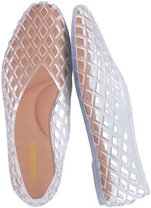 CUSHIONAIRE Siesta Modern Lattice Ballet Flats for Women, Comfortable Slip On Pointed Toe Womens Jelly Shoes, CLEAR 11