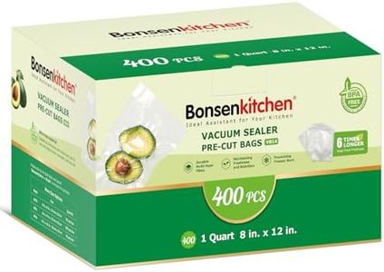 Bonsenkitchen Vacuum Sealer Bags,400 Quart 8" x 12" Precut Food Sealer Bags, Commercial Grade, BPA Free, Heavy Duty, Customized Size Vacuum Bags for Vac Storage, Meal Prep or Sous Vide Cooking, VB14