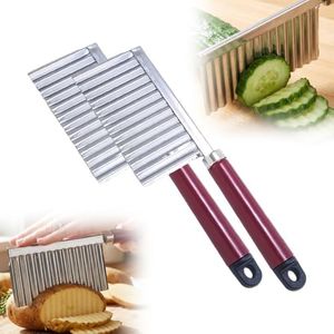 Crinkle Cutter, Stainless Steel Potato Slicer, Large Crinkle Potato Slicer, Heavy Duty Wavy Crinkle Cutting Chopping Tools Wavy Chopper with Handle for Carrot Vegetable (2Pcs)