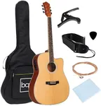 Best Choice Products Beginner Acoustic Electric Guitar Starter Set 41in w/All Wood Cutaway Design, Case, Strap, Picks - Natural