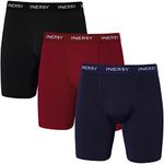 INNERSY Mens Long leg Boxers Sports Anti Chafing Underwear Trunks Quick Dry Underpants Multipack 3 (XL, Black/Navy Blue/Burgundy)