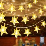 Lyhope Star String Lights, 100 LED 33ft Ramadan Lights Low Voltage Twinkle Star Fairy String Lights Waterproof 30V Decorations Lights for Indoor & Outdoor, Party, Wedding and Holiday (Warm White)