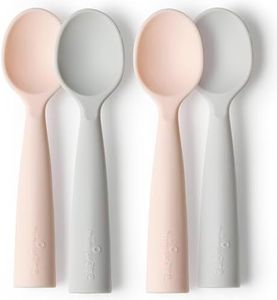 Miniware Silicone Baby Spoon for Training - BPA Free Baby Utensils - Baby Spoons Self Feeding 6 Months | 100% Food Grade Silicone - Modern & Dishwasher Safe Toddler Spoons (Grey and Peach, 2 Pack)