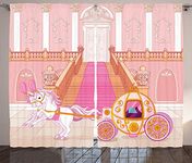 Ambesonne Feminine Curtains, Carriage with Ornamental Details Stopped at Door of Palace Print, Living Room Bedroom Window Drapes 2 Panel Set, 108" X 90", Yellow Pink