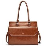 Briefcase for Women Oil Wax Leather Vintage 15.6 Inch Laptop Business Shoulder Bag brown