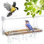 Weatherproof Polycarbonat Window Bird Feeder with Strong Suction Cups, Drainage Holes, and 3-Sectioned Removable Tray 11.6x4.3x5.7 In. Bird Watching Gifts for Up-Close, Indoor Bird Watching by DF Omer