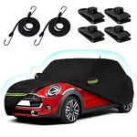 Car Cover for 2014-2024 Mini Cooper/Cooper S/Hardtop/Clubman/Countryman 4 Door, Waterproof All-Weather Protection Full Cooper Car Cover with Cotton Lining and Zipper Door-Black