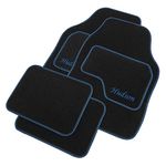 JVL Personalised Universal Black Carpet Car Mat Set with Blue Embroidered Front Mats