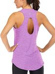 ICTIVE Yoga Tops for Women Loose Fit Workout Backless Sleeveless Keyhole Open Back Racerback Summer Shirts Light Purple M
