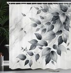 Ambesonne Grey Shower Curtain, Muted Tone Drawn Leafy Branches Autumnal Melancholy on Marble Print Back, Cloth Fabric Bathroom Decor Set with Hooks, 69" W x 70" L, Coconut Purpleblue Pearl