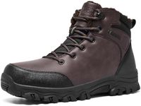 CARENURSE Mens Snow Boots Winter Warm Fur Lined Shoes Non-Slip Insulated Hiking Boot, Dark Brown, 12