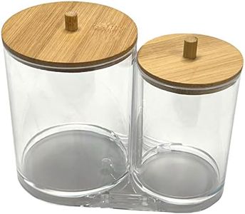 PREMIUS Home Cosmetic Organizer With Bamboo Lid By Spigo, Compact Divided with Premium Bamboo Lid Design with Smooth Edges & Household Items Neat & Organized, Clear, 6x3.5x5 Inches