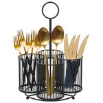 Abizarch 360° Rotating Metal Utensil Caddy - 4 Compartment Silverware Cutlery Holder Rotation Fork Spoon Napkin Organizer Flatware Storage Basket Party Countertop Buffet Picnic Camping Outdoor(black)