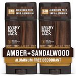 Every Man Jack Amber + Sandalwood Men’s Deodorant - Stay Fresh with Aluminum Free Deodorant For all Skin Types - Odor Crushing, Long Lasting, with Naturally Derived Ingredients - 85g