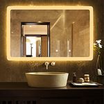 SmileSellers Glass Led Mirror Premium With Imported Touch Sensor + Dimmer + Defogger + White Light +Cool Day Light + Warm Light Led Wall Mirror For Bathroom, Bedroom, Washbasin(Framed, Rectangular)