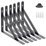 AddGrace Brackets for Shelves 6 Pack Wall Mounted Shelf Brackets Screws Include Heavy Duty Triangle Shelf Supports Decorative Shelf Brackets (8") Black