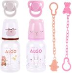 BABESIDE 6 Pcs Reborn Baby Doll Accessories Set, Cute Bear Pattern Baby Doll Bottles and Magnetic Pacifiers with Pacifier Clips Chain for Reborn Baby Dolls Girls & Boys