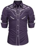 COOFANDY Men's Western Cowboy Shirt Embroidered Button Down Long Sleeve Shirts, Cotton - Dark Purple, Medium