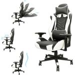 White Gaming Chair - Adjustable Video Game Chairs with PU Leather, Computer Chair with Lumbar Support & 180° Recline, Easy to Assemble & Comfortable Ergonomic Office Chair