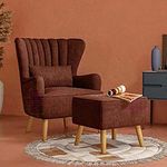 CRAFTCITY Wood |Wing Chair For Living Room With Ottoman |Chair With Foot Rest And Cushion | Wingback Chair For Livingroom, Bedroom, Office (Brown)