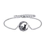 VONALA Moon Cat Bracelet for Women Sterling Silver Black Moon Bracelet Black Cat Jewelry Cat Gifts for Cat Lover