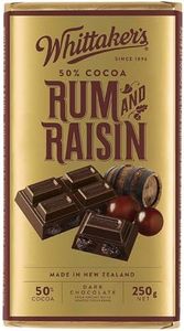 Whittaker's Rum and Raisin Block - Finest Dark Chocolate 250g- 50% Cocoa - Ethically Crafted & Pure, Candy Bar - 100% Rainforest Alliance Certified