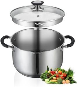 SLOTTET 6 Quart Stainless Steel Stock Pot with Strainer Glass Lid,6 Qt Multipurpose Stockpot with Pour Spout,Stay-cool silicone Handle.