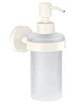 tesa MOON WHITE Soap Dispenser, matt white, satin glass pump dispenser, 200 ml - for industrial style and modern bathrooms - no drilling required, incl. adhesive solution - 171 mm x 70 mm x 119 mm