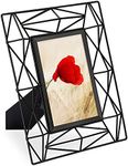 Navaris Prism Design Photo Frame - Fits 6x4 Photos - Glass and Metal Standing Rectangular Picture Frame for Desk or Table Top - Black
