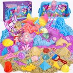 Hohosunlar Mermaid Sensory Bin Girl Toy,2lbs Color Play Sand Art Kit w/Sandbox,14 Castle Ocean Animal Molds,Treasure Box,Sensory Toys Birthday for Toddler Kid Ages 3 4 5 6 7 8