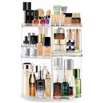 OBSGUMU Makeup Organiser Rotating, Acrylic Make Up Organiser, 360° Skincare Organiser Rotating for Perfume Cosmetic, Adjustable Large Capacity Spinning Makeup Organiser for Women, Girls (Transparent)