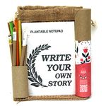 bioq Plantable Stationery Combo, 4 Seed Pen + 4 Seed Pencil in a Box + 1 Hand-Made Seed-Paper Notepad with Eco Friendly Jute Bag Packaging