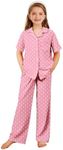 Arshiner Pajamas for Girls Short Sleeve Long Pants Outfit 2 Piece Sleepwear Button Pjs Sets Pink Polka Dot 4-5 Years