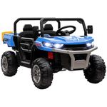 HOMCOM Kids Ride on Car, Electric Car for Kids with Electric Bucket, 12V 2 Seater UTV with Shovel, Parental Remote, 4 Spring Suspension Wheels, Working Horn, Music - Blue