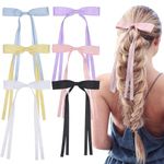 Hair Bows Clips Multiple Colors Hair Tassel Ribbons With Long Tail Cute Bowknot Hair Barrettes Metal Hair Ribbon Clips Hair Accessories for Women and Girls-6 PCS