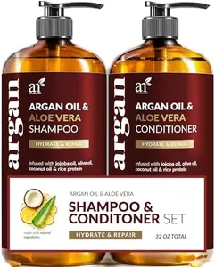 Argan Oil Shampoo and Conditioner Set - Sulfate-Free Formula with Nourishing Moroccan Oil and Keratin -for All Hair, Curly or Straight - Hydrate Repair Defy Frizz for Salon-like Results!16 Fl Oz 2 PK