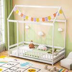 Giantex Twin Floor Bed with Fence, 