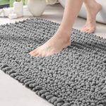 DEXI Chenille Bath Mat, Non slip Thick Bathroom Mat, Absorbent and Soft Bath Rugs, Washable Carpet Runner Floor Mat, 40 x 60cm, Grey