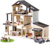 Tiny Land Modern Family Dollhouse & Wooden Dollhouse Garage Toy Set
