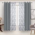 BONZER Mix and Match Curtains - 2 Pieces Branch Print Sheer Curtains and 2 Pieces Blackout Curtains for Bedroom Living Room Grommet Window Drapes, 37x84 Inch/Panel, Light Grey, Set of 4 Panels