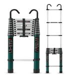 Plantex 3.8m (12.5 ft.) Aluminium Telescopic Ladder/10-Steps Portable Ladder with Removable Hooks/Foldable Multipurpose Collapsible Ladder for Home & Outdoor Use/2 Years of Warranty - (Green)