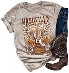 Country Music and Beer Funny Drinking Shirt for Women Summer Vacation T Shirts Vintage Country Shirts Tops, Cream Grey, Small